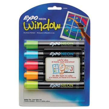 EXPO® Neon Windows Dry Erase Marker, Broad Bullet Tip, Assorted Colors, 5-pack freeshipping - TVN Wholesale